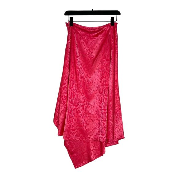 New ASOS Design Women's 6 Small Pink Asymmetrical Hem Midi A Line Skirt Snake - Picture 5 of 10